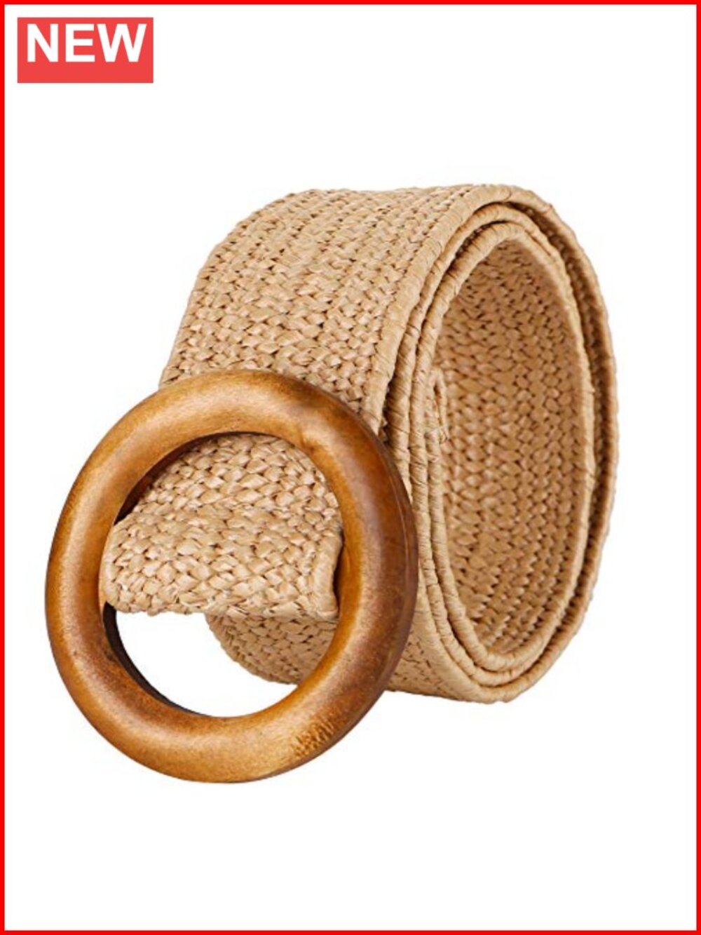 Woven Rattan Wide Stretch Straw Belt Wood Buckle Boho Bohemian Style